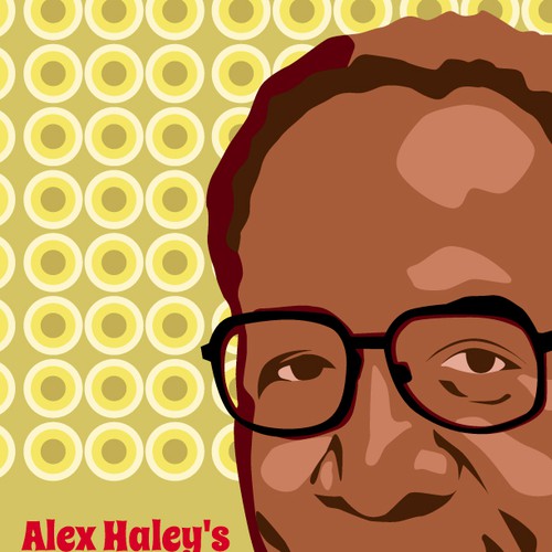 Create a 1970s retro book cover for biography of Alex Haley, author of "Roots." Design by Sergheiev