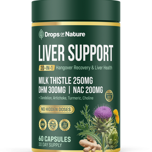 Support design with the title 'Capsule Label Design — Bold, Dose-Forward, Amazon-Optimized'