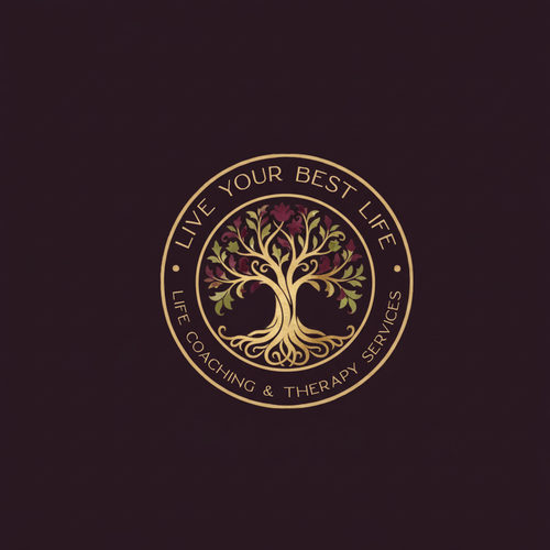 Life coaching logo with the title 'Gold Tree of Life Logo for Life Coaching & Therapy'