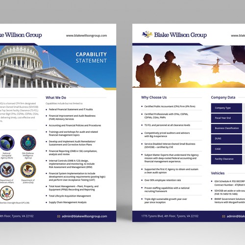 Case study design with the title 'CPA Firm needs Capability Statement for Federal Government clients'