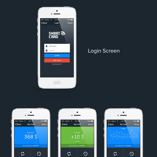 IPhone design with the title 'Design a minimalistic and clean GUI for a mobile web application. Mockups are supplied'