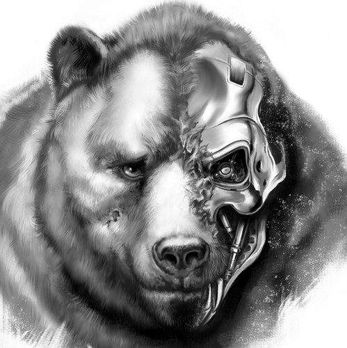 Grizzly design with the title 'Cybernetic bear tattoo design'