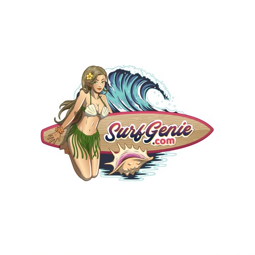 Girl logo with the title 'Realistic Female Genie Mascot for Surfboard Trading Marketplace'