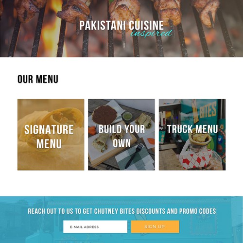 Cuisine design with the title 'Landing Page Concept for Chutney Bites'