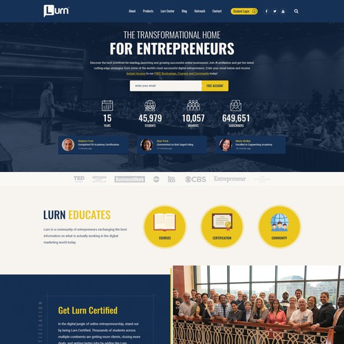 Entrepreneur website with the title 'Concept design for Lurn.com'