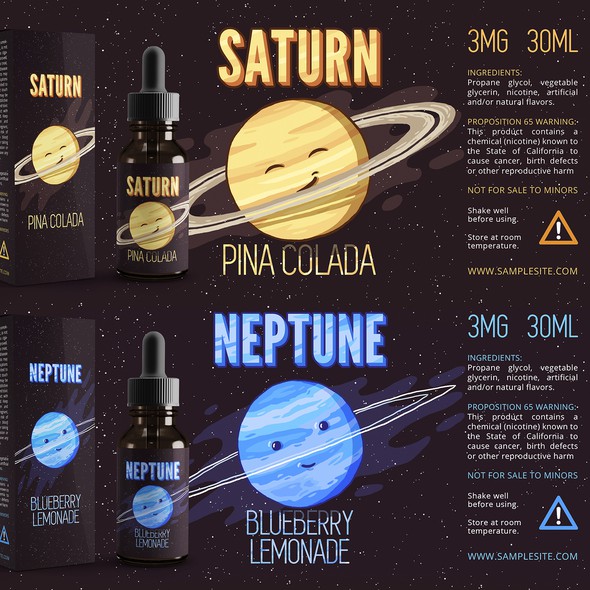 Cute label with the title 'Illustrated Packaging Design for Premium E-Juice Line'