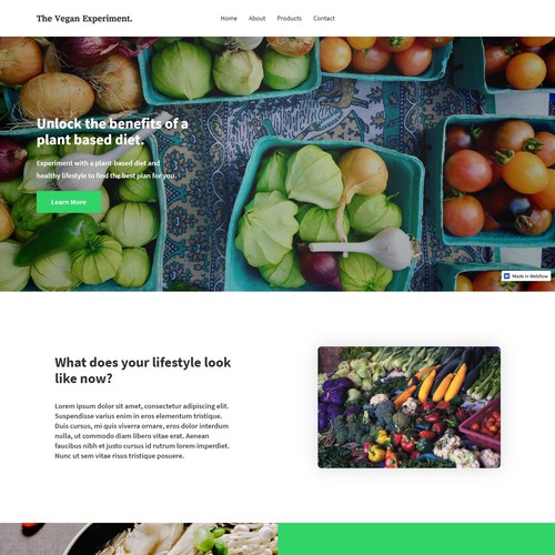 HTML design with the title 'Landing Page Concept for Vegan Website'