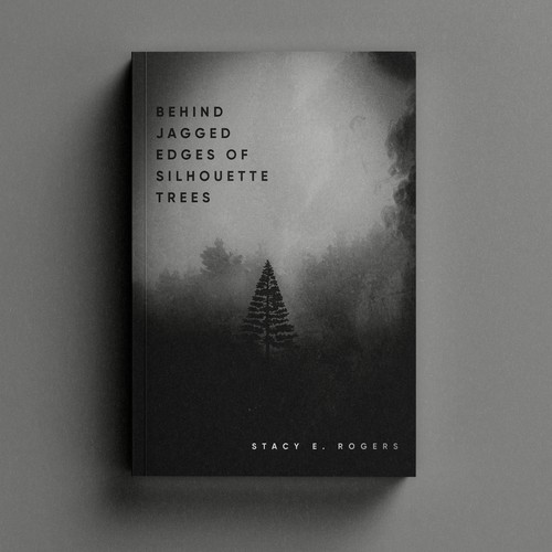 Mystery book cover with the title 'Behind Jagged Edges of Silhouette Trees'