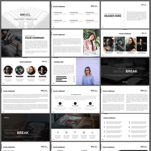 Slide design with the title 'Powerpoint Presentation for EN|VEIL'