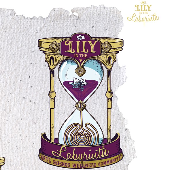 Purple and yellow logo with the title 'Lily in the Labyrinth'