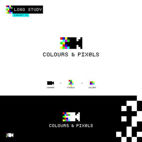 8 bit logo with the title 'Modern and geeky design for a technical company in the film & tv industry'