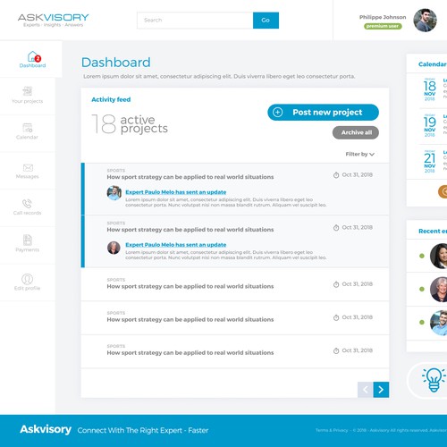 Dashboard website with the title 'Designing A Senior Executive Network Website'