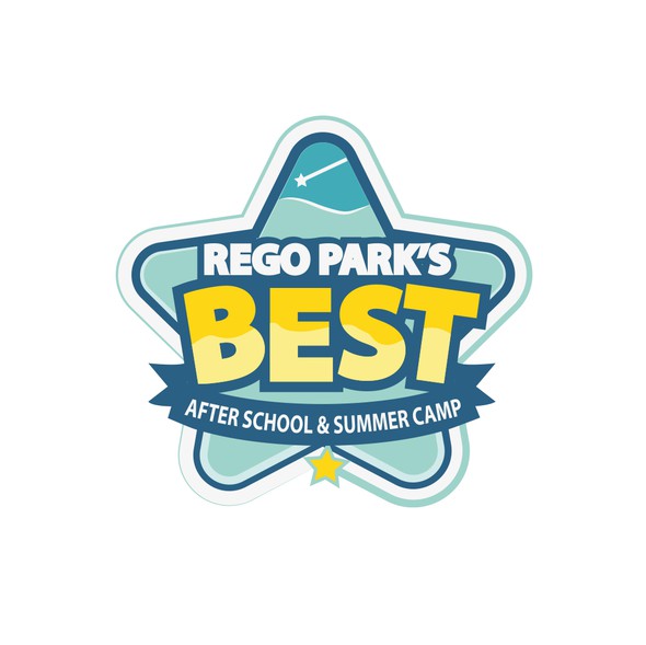 Aqua design with the title 'Rego Park's BEST After School & Summer Camp LOGO'