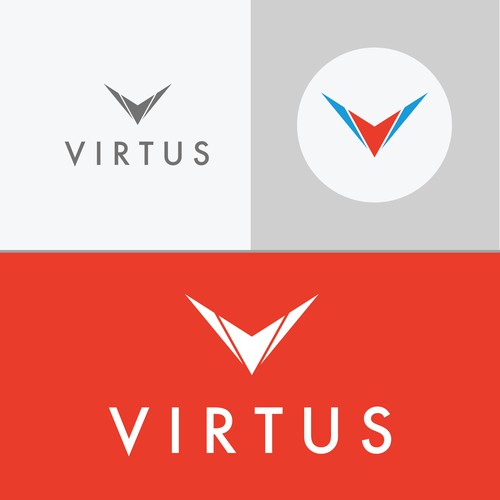 V brand with the title 'Masculine modern logo for a technology company'