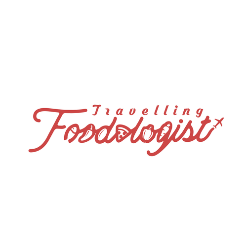 Journey logo with the title 'The combined concept of food and script in typography style for Travelling Foodologist logo'
