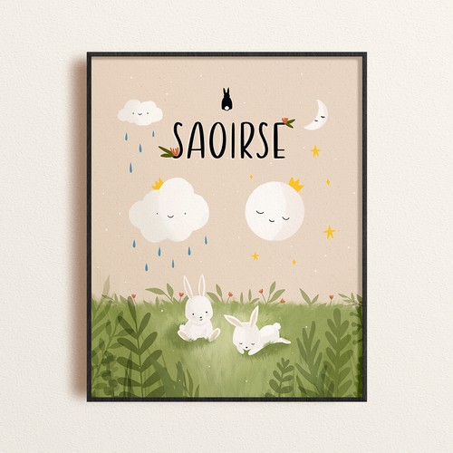 Illustration artwork with the title 'Beautiful illustration for a children’s room'