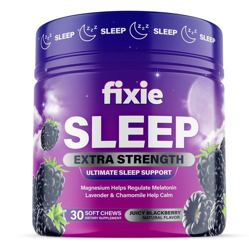 Gummy packaging with the title 'Fixie Soft Chews Supplements Label Design'