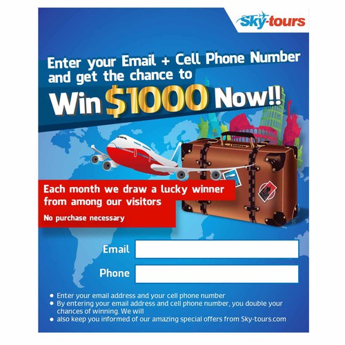 Pop up design with the title 'popup banner for web site www.sky-tours.com'