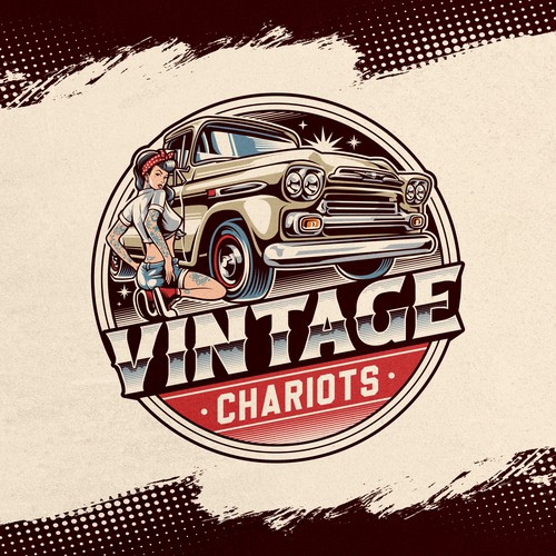 Garage design with the title '60s vibes logo for Vintage Chariots'