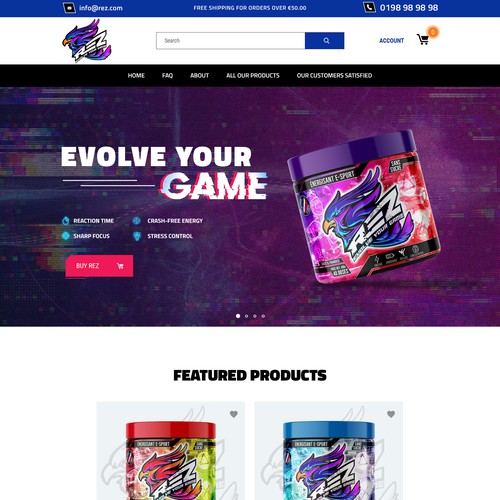 Shopify design with the title 'Supplements Website'