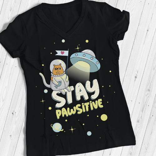 Internet t-shirt with the title 'cute cat in space in a spacesuit'