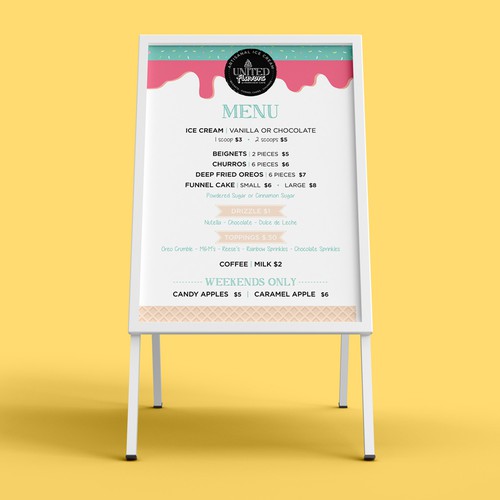 Ice cream shop design with the title 'Sidewalk Menu for Ice Cream Shop'