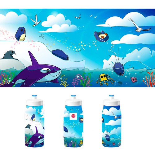 Sea artwork with the title 'EMSA needs new KIDS decors for drinking bottles'