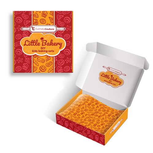 Set design with the title 'Design a vibrant packaging design for a DIY kids baking kit'