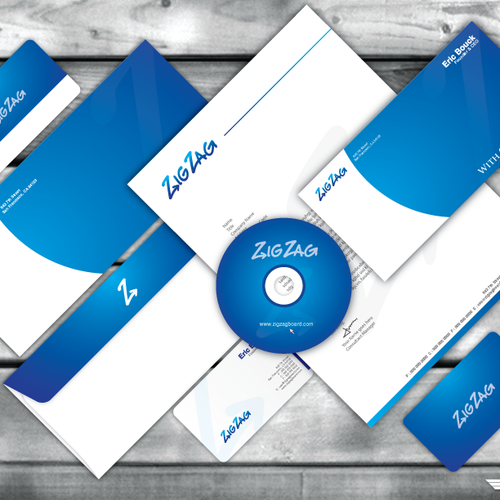 Envelope design with the title 'Stationery Set Proposal for 'ZigZag'.'