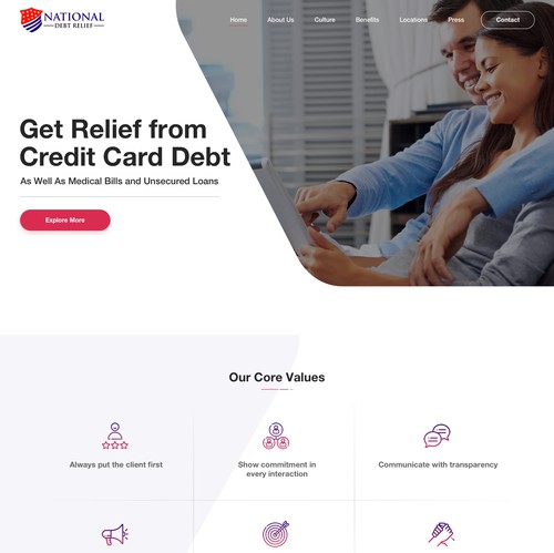 Subtle design with the title 'Homepage concept for National Debt Relief'