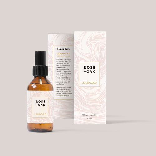 Feminine label with the title 'ROSE + OAK'