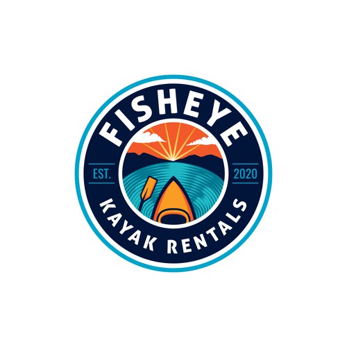 Kayaking logo with the title 'Emblem style logo for kayak rentals business'