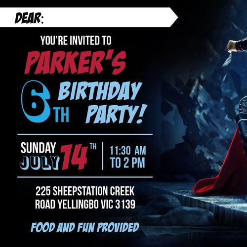 Invite design with the title 'Avenger Party Invitation'