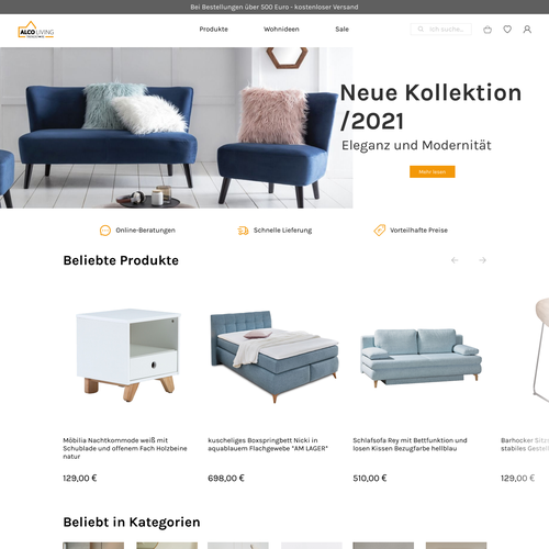 Redesigned website with the title 'Redesign of the home page of an online furniture store Alco Living'