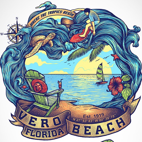 T-shirt with the title 'Beach-themed T-shirt design for beach town'