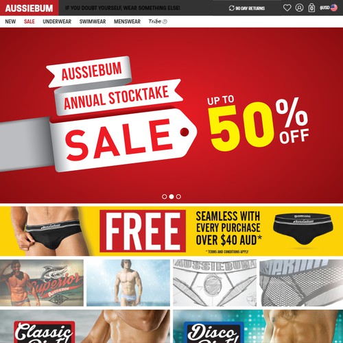 Ribbon logo with the title 'Aussiebum Annual Stocktake sala logo'