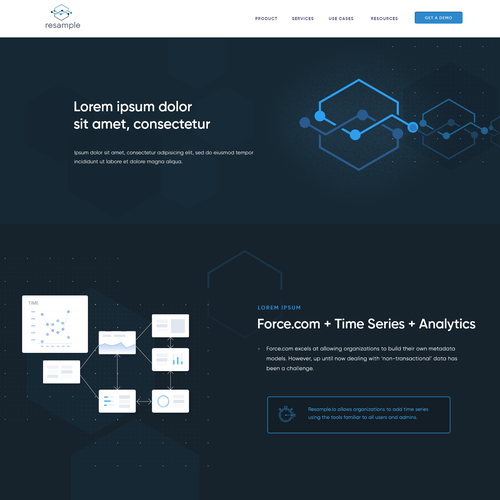 Service website with the title 'Resample -improve Sales & Service through data and analytics. '