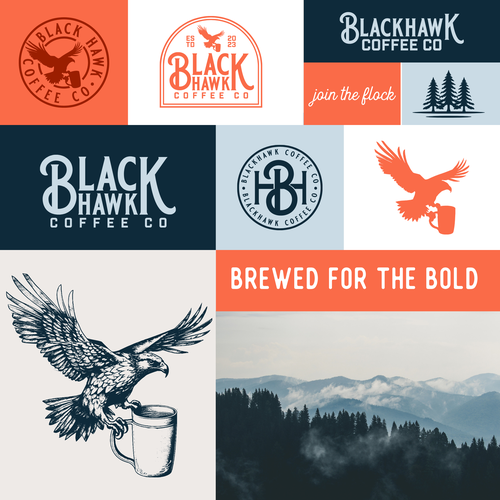 Hawk logo with the title 'Blackhawk Coffee Co. Logo + Brand Identity'