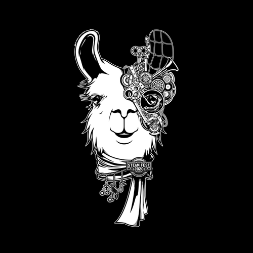 Steampunk t-shirt with the title 'Steampunk Llama'