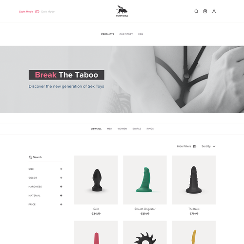 Aesthetic website with the title 'Funphoria Sex Toys Ecommerce Concept'