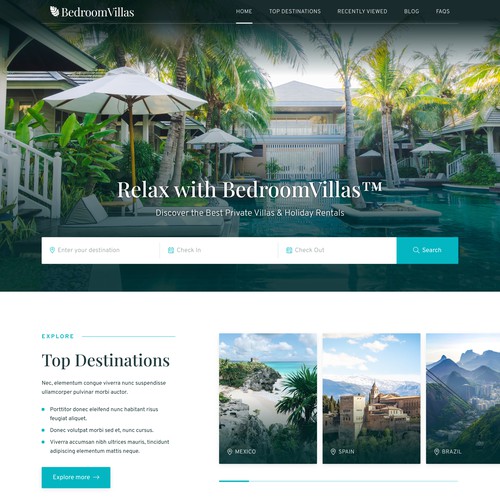 Holiday website with the title 'Luxury Website Design for BedroomVillas'