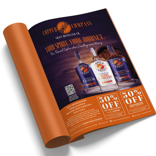 Liquor design with the title 'Copper Compass Magazine ADV'