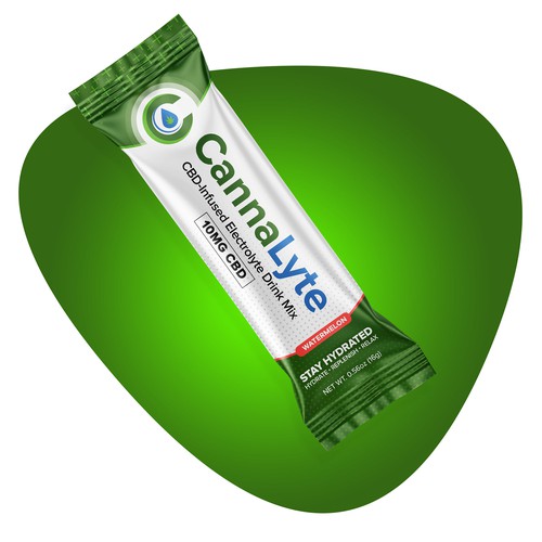 Cannabis packaging with the title 'Electrolyte Powder sachet'
