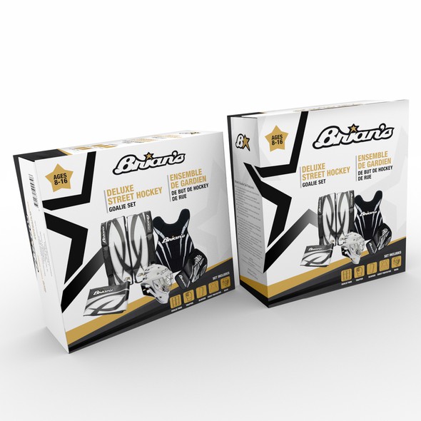 Sport packaging with the title 'Brian’s Deluxe Street Hockey Goalie Set'