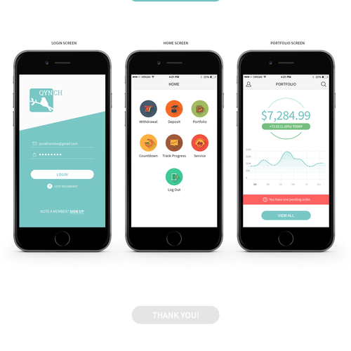 IOS 8 design with the title 'Create a modern, slick, user friendly graphic for a Silicon Valley banking startup.'