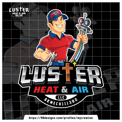 Maintenance logo with the title 'Luster Heat and Air Logo and Mascot'