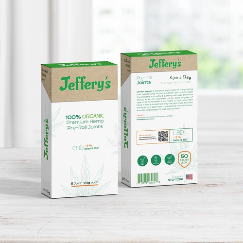 Hemp packaging with the title 'Jeffery's hemp'