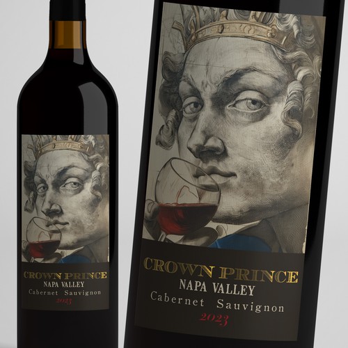 Liquor packaging with the title 'wine label'