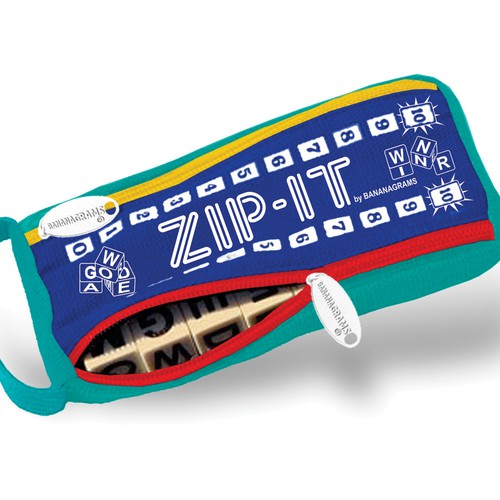Game packaging with the title 'Bananagrams, Inc. needs a new design for ZIP-IT packaging!!'