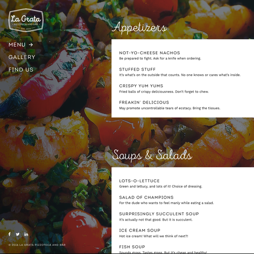 Food website with the title 'Web Design - La Grata Pizzoteca'